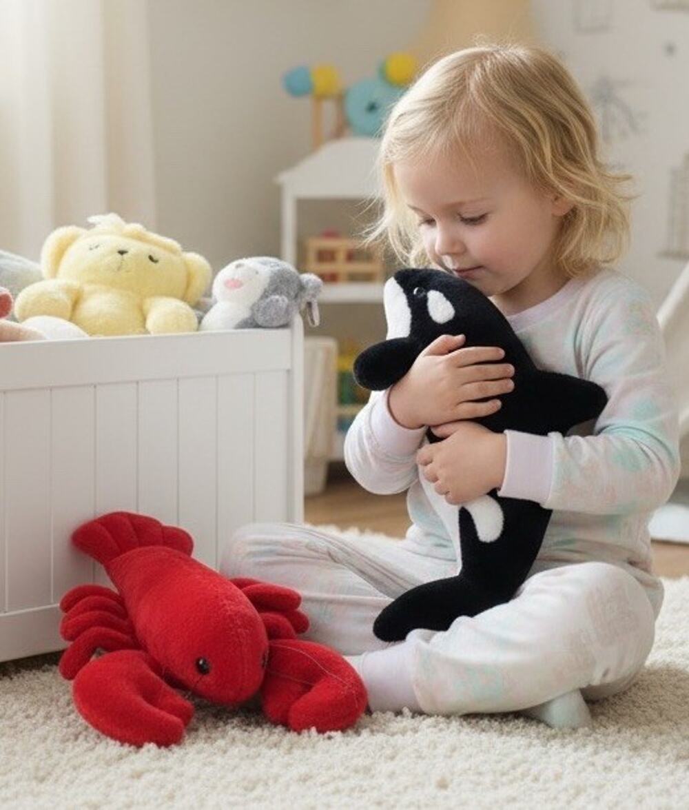 Lot 2 Red Lobster & Orca Killer Whale Shamu Stuffed Animal Sea Life Toy 2pc